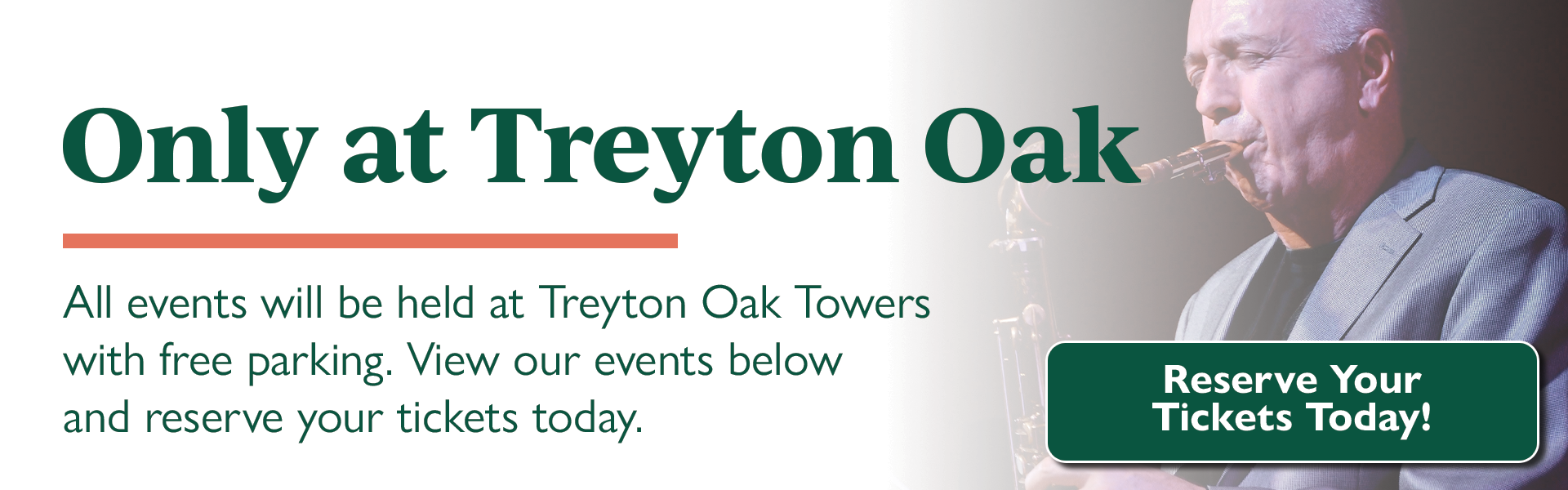 Third banner promoting Arts Series 2024 with logo and sax player.