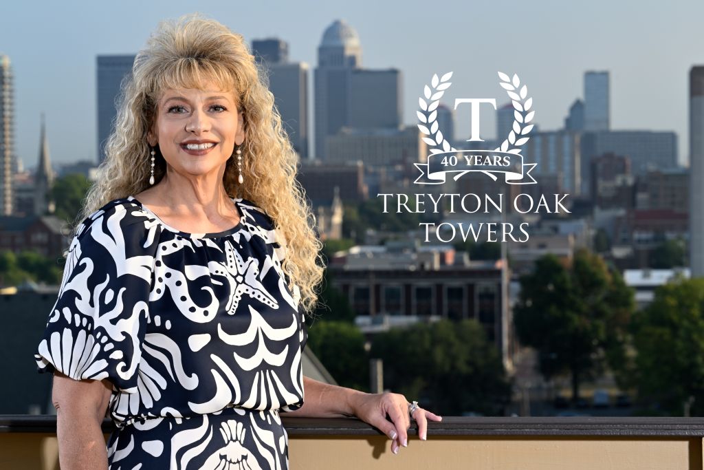 Treyton Oak Towers CEO Kristi Noah and Louisville Kentucky skyline