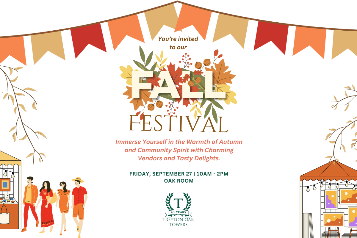 Graphic invitation to Treyton Oak Towers Fall Festival Event