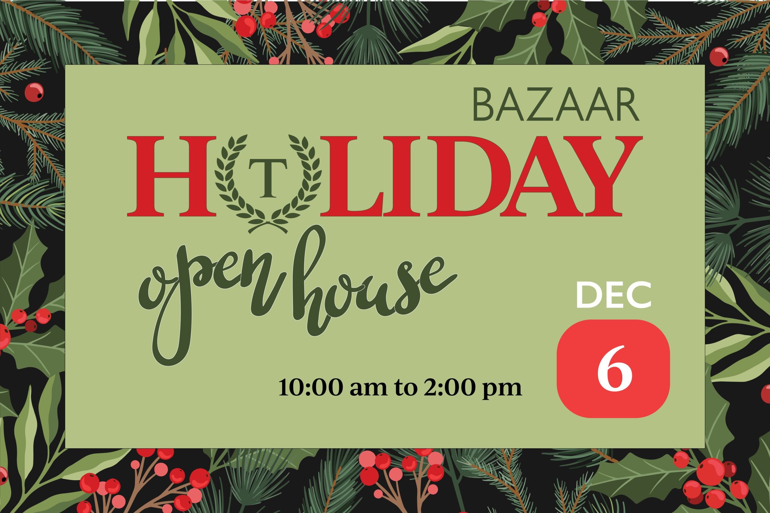 invitation graphic for the holiday bazaar and open house at Treyton Oak Towers