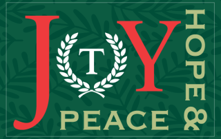 A graphic that includes the words Joy, Hope, Peace at Treyton Oak Twers