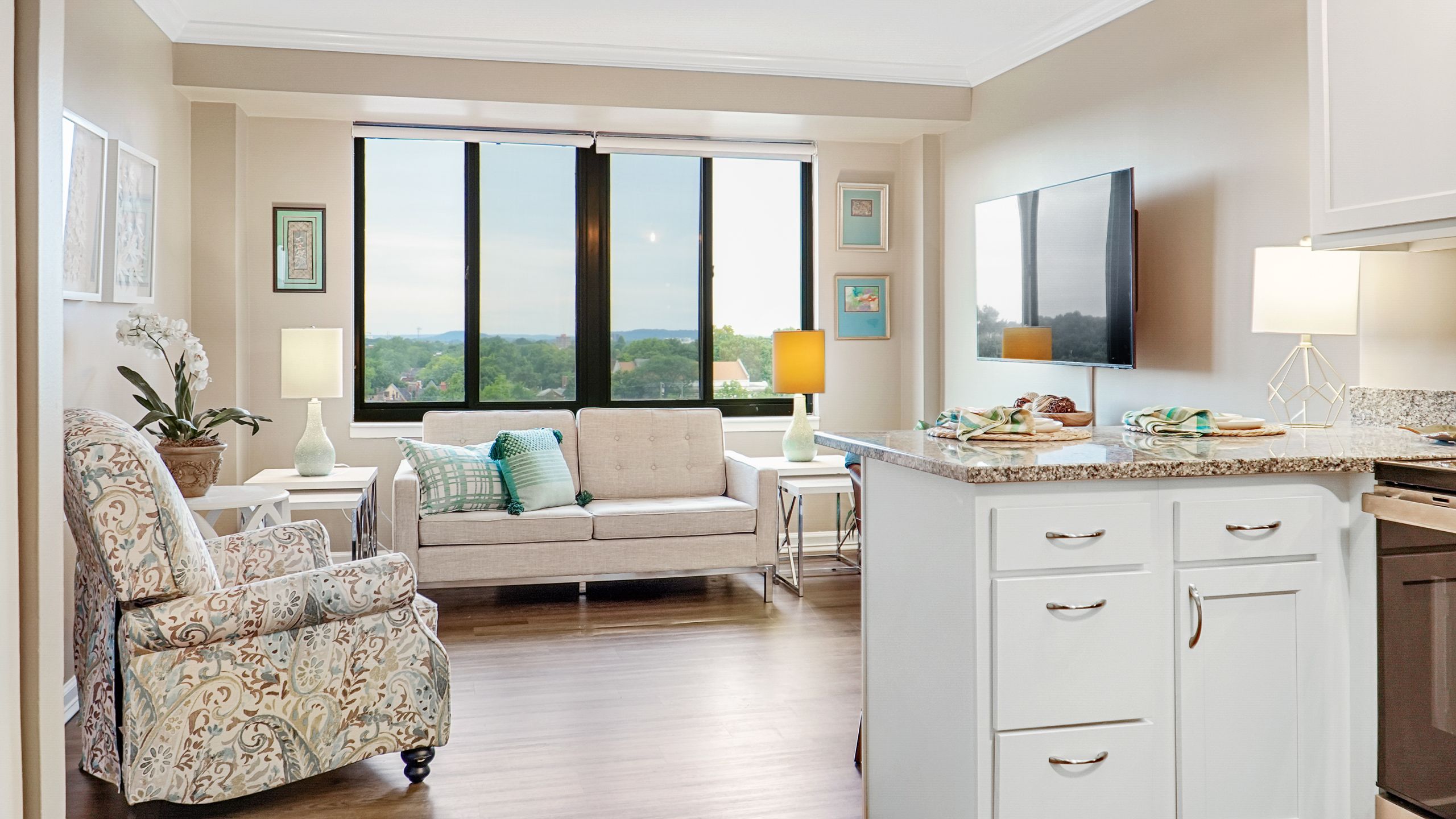 Furnished Apartment Home Open Kitchen and Living Room